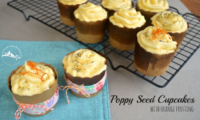 Poppy Seed Cupcakes with Orange Frosting made on cream cheese. So moist and delicious these are a winning recipe for weekend treat, lunch boxes, snacks, desserts, a cute gift or just because.