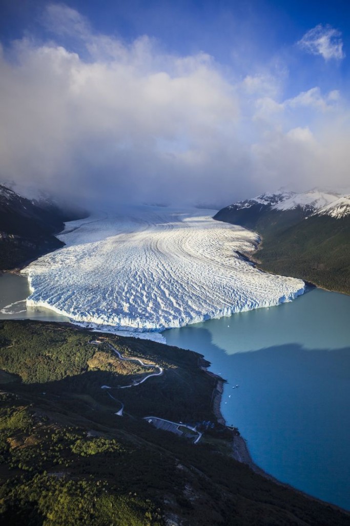 "Aerial view of glacier in rural landscape, El Calafate, Patagonia, Argentina"